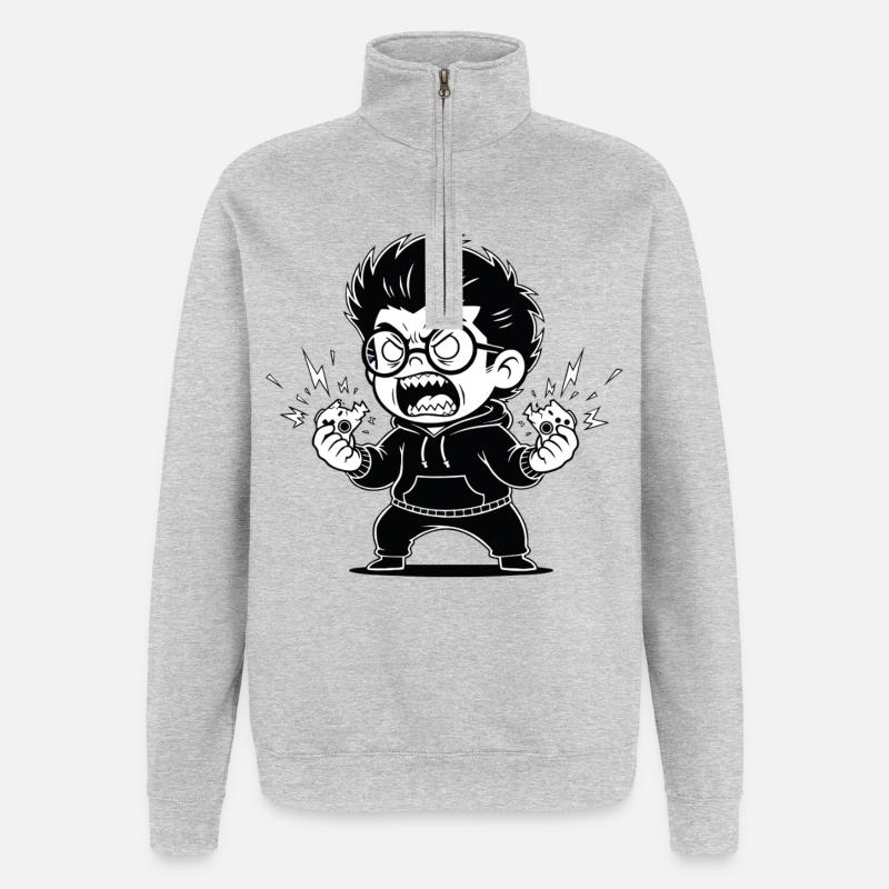 Gamer Anger Controller Broken Rage - Quarter-Zip Sweatshirt - heather grey