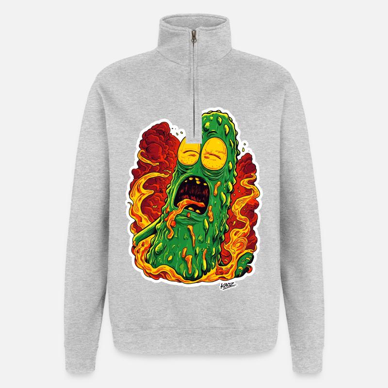 Fiery Meltdown Pickle Monster - Quarter-Zip Sweatshirt - heather grey