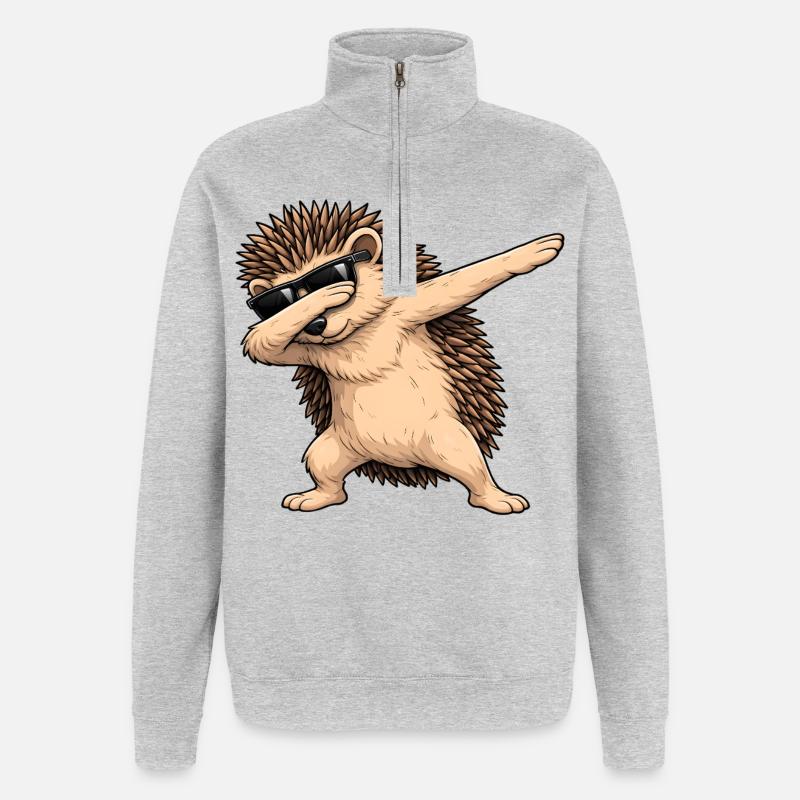 Dabbing Igel - Quarter-Zip-Sweatshirt - Grau meliert