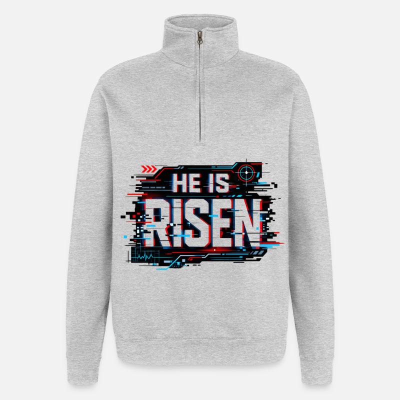 Glitch Easter: He is Risen - Quarter-Zip Sweatshirt - heather grey