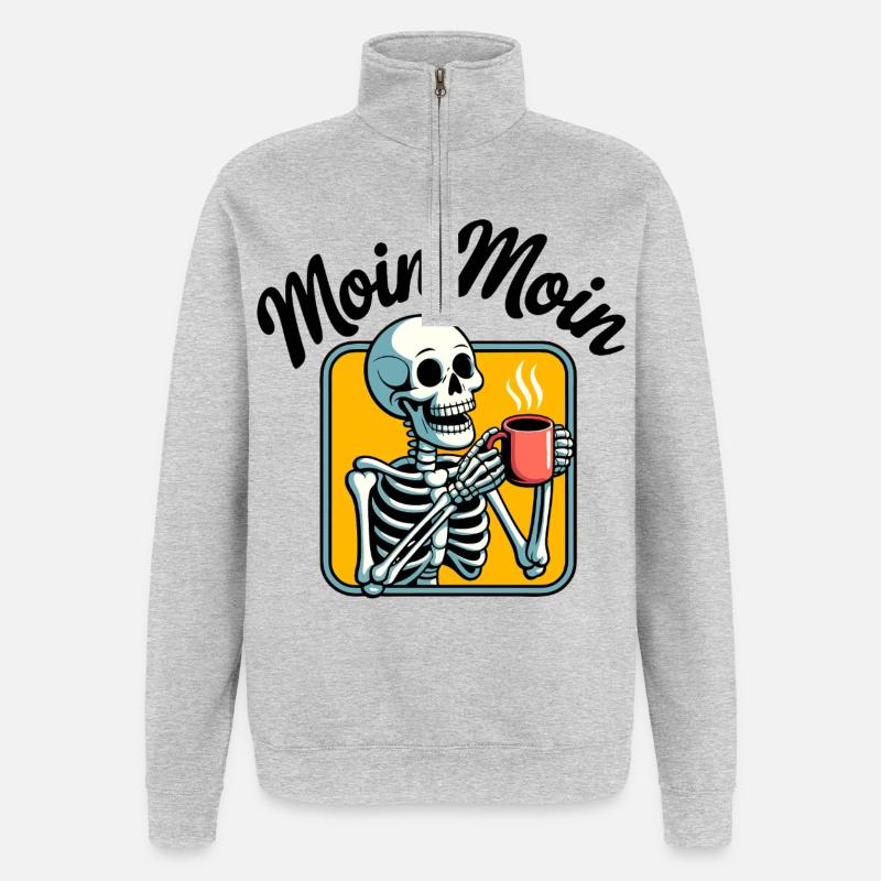 Erst Kaffee Skelett - Quarter-Zip-Sweatshirt - Grau meliert
