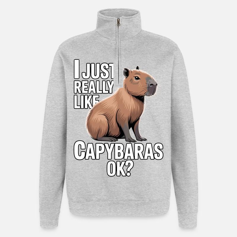 Capybara, I just really like capybaras - Quarter-Zip-Sweatshirt - Grau meliert