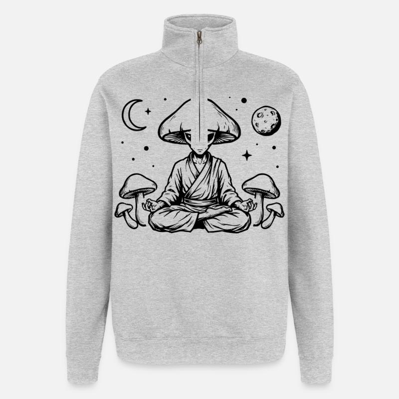 Maître champignon zen dans l’espace - Sweat à zip 1/4 - gris chiné