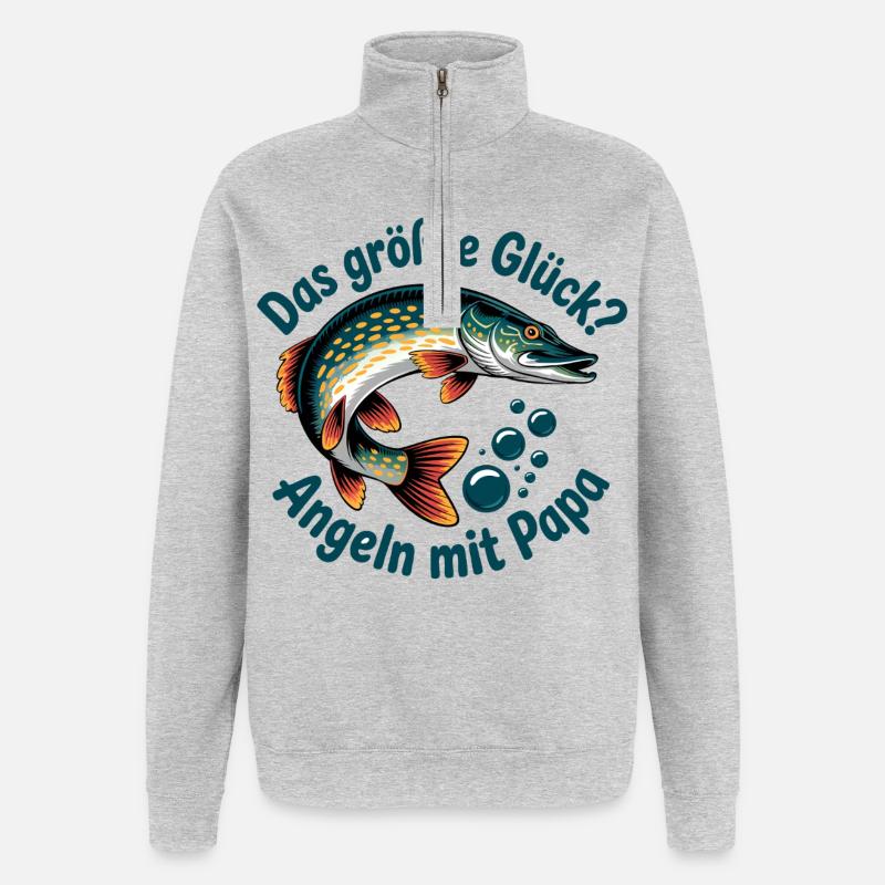 Papa Angler Geschenk - Quarter-Zip-Sweatshirt - Grau meliert