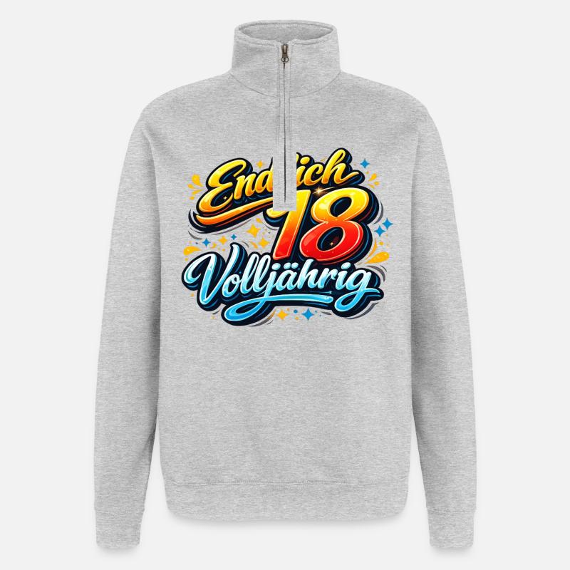 Endlich 18 Volljährig Neon Script - Quarter-Zip-Sweatshirt - Grau meliert