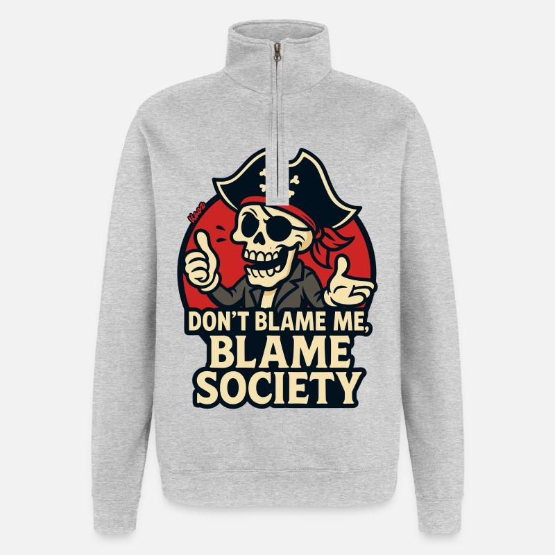 Pirate Skull Satire Tee - Quarter-Zip Sweatshirt - heather grey