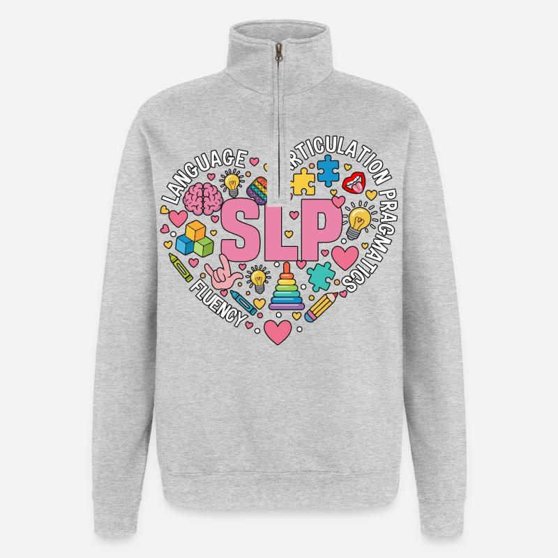 SLP Speech Therapy Speech Language Pathology - Quarter-Zip Sweatshirt - heather grey