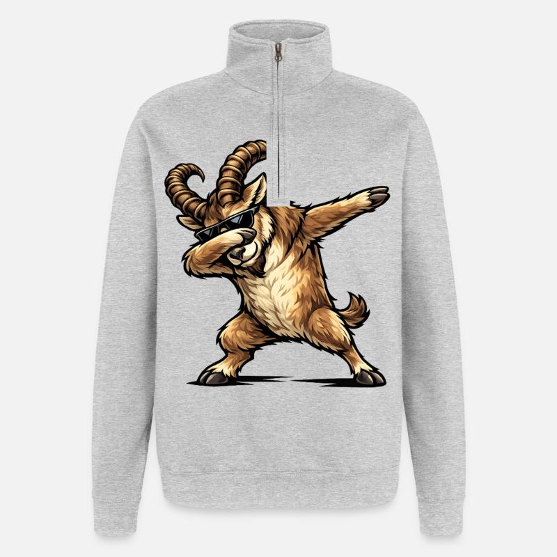 Dabbing Steinbock - Quarter-Zip-Sweatshirt - Grau meliert