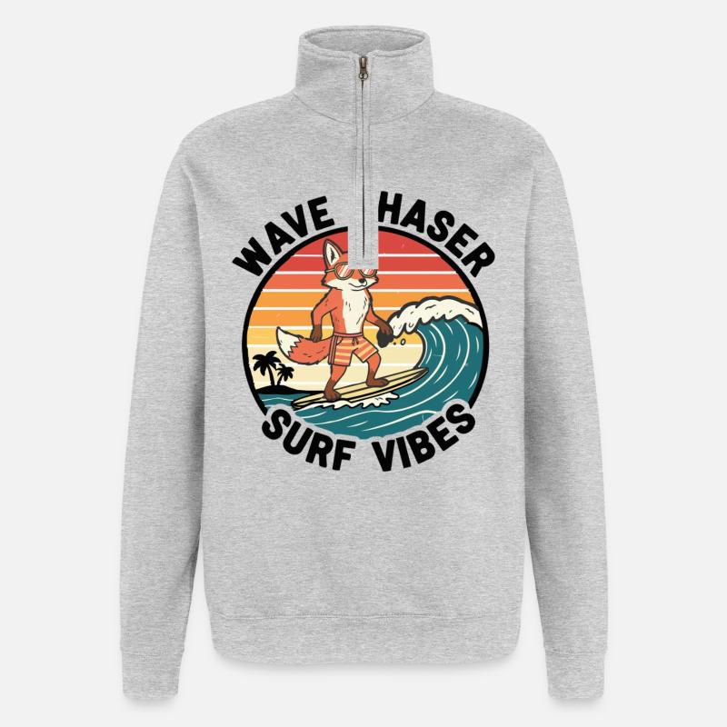 Fox Surfer Wave Chaser Surf-Vibes - Quarter-Zip-Sweatshirt - Grau meliert