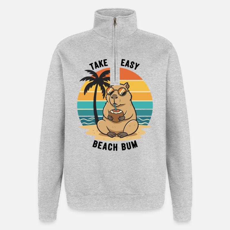 Capybara Beach Bum Take It Easy - Sweat à zip 1/4 - gris chiné
