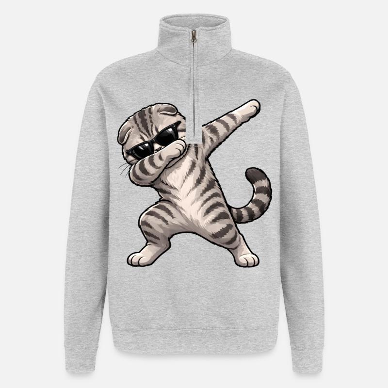 Dabbing Scottish Fold - Quarter-Zip Sweatshirt - heather grey