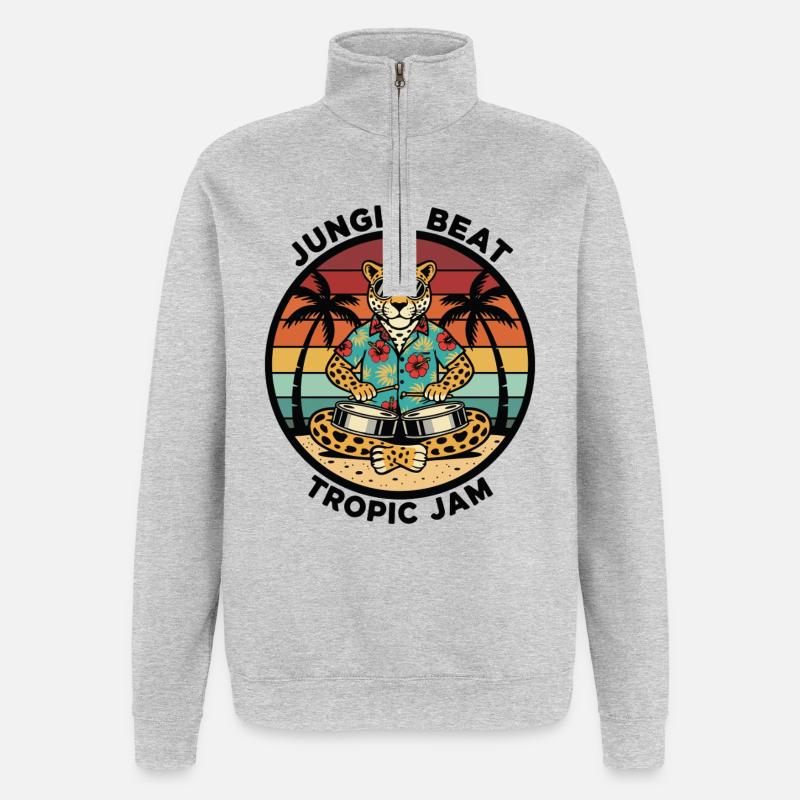 Leopard Jungle Beat Tropic Jam Retro - Quarter-Zip Sweatshirt - heather grey