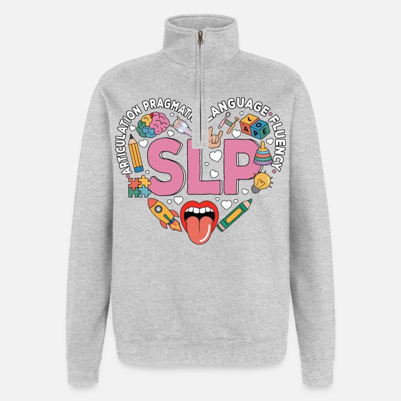 Speech Therapy Speech Language Pathology SLP - Quarter-Zip Sweatshirt - heather grey