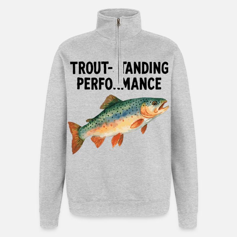 Forelle Aquarell: Trout-standing Performance - Quarter-Zip-Sweatshirt - Grau meliert