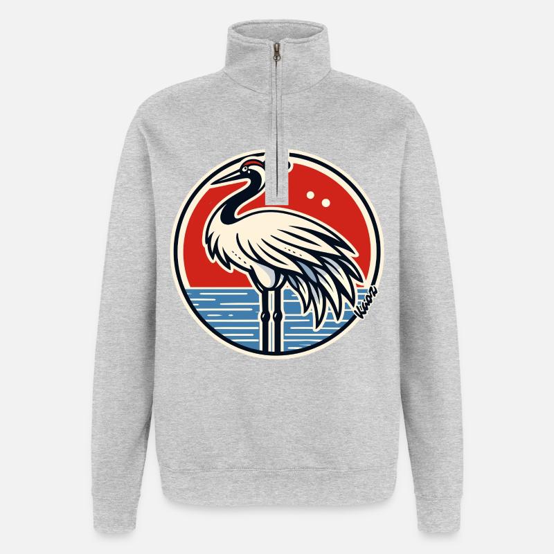 Crane at Sunset Circle - Quarter-Zip Sweatshirt - heather grey