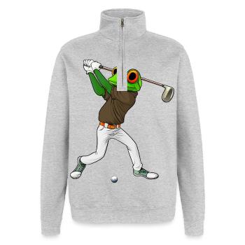 Frösche Golf - Quarter-Zip-Sweatshirt - Grau meliert - Vorne - AI Model Female 172 light (172cm) & AI Model Male 178 dark (178cm)