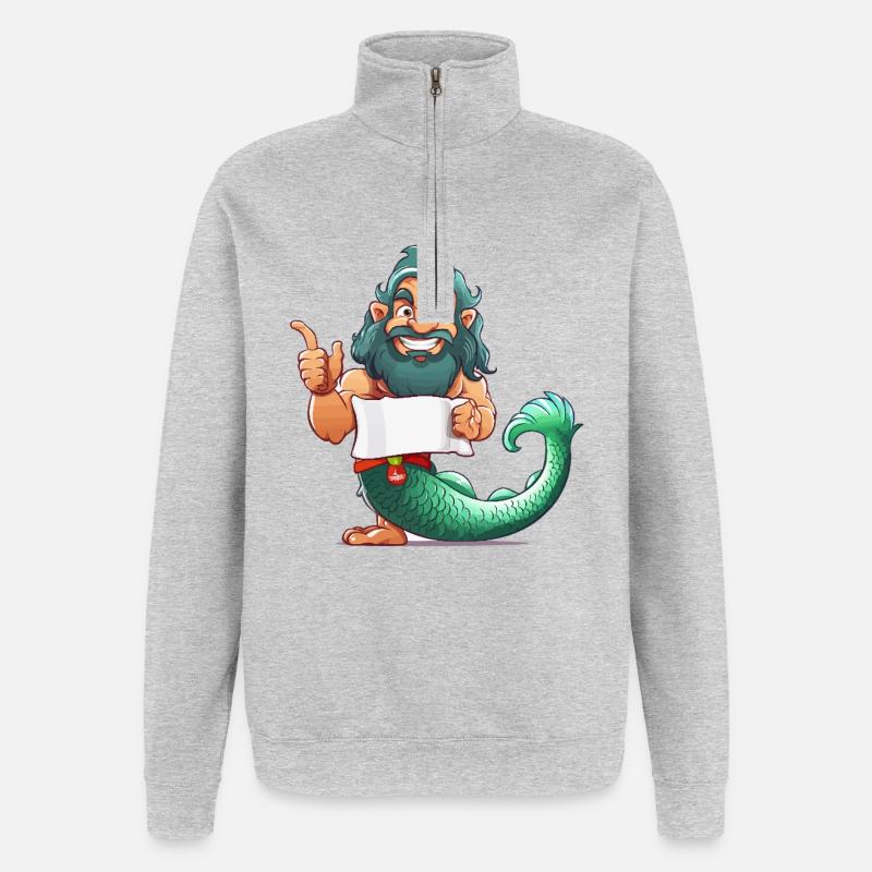 Meerheld mit Bart und Flosse - Quarter-Zip-Sweatshirt - Grau meliert