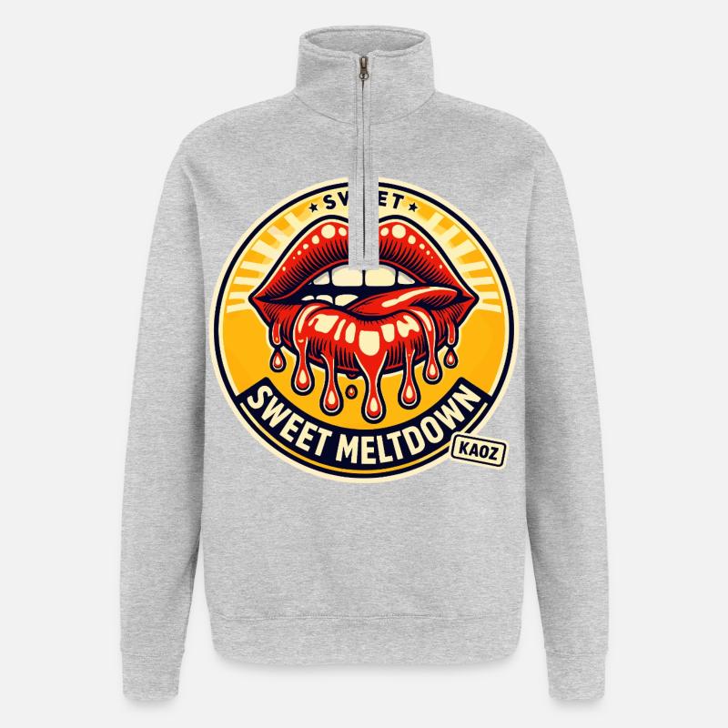 Süße Meltdown-Lippenkunst - Quarter-Zip-Sweatshirt - Grau meliert