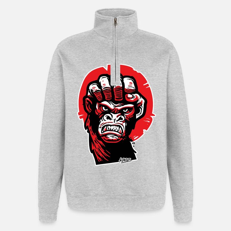 Crimson Gorilla Faust-Kunst - Quarter-Zip-Sweatshirt - Grau meliert