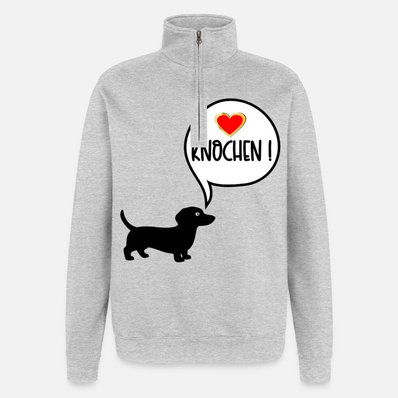 Dackel Hundefutter - Quarter-Zip-Sweatshirt - Grau meliert