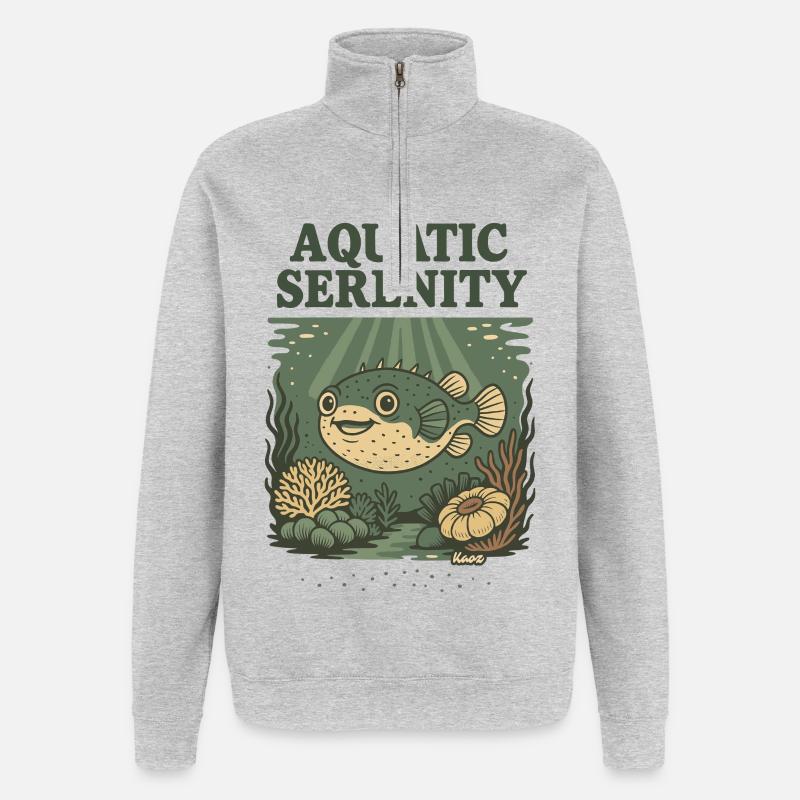 Aquatic Serenity Puffer Fish - Quarter-Zip Sweatshirt - heather grey