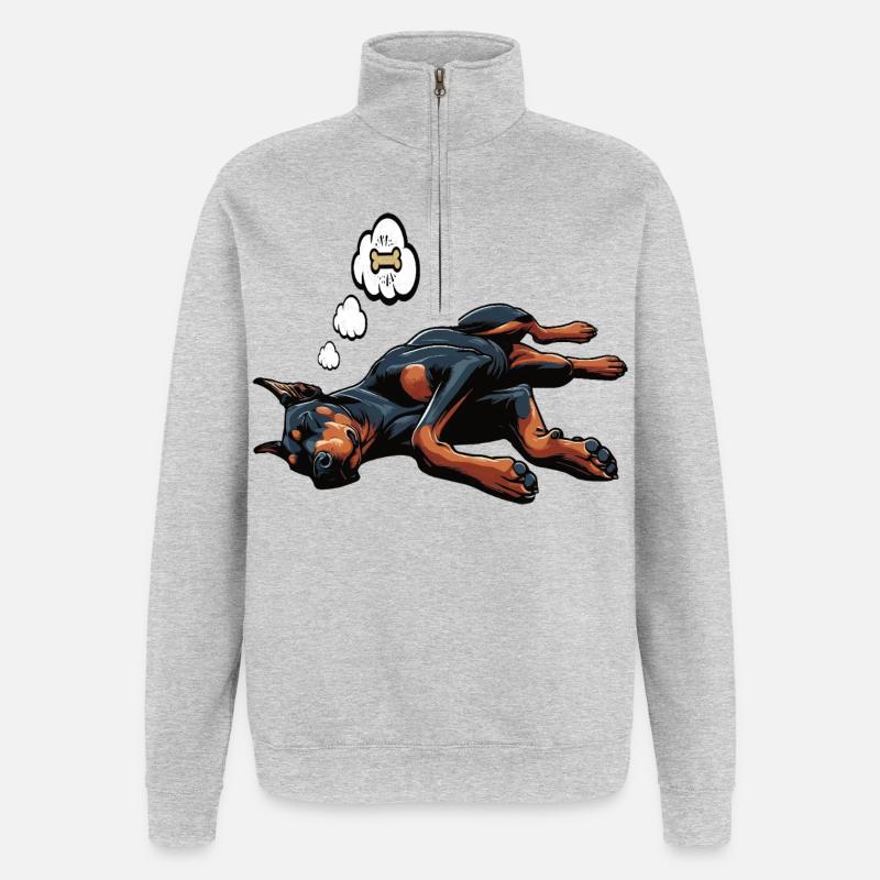 Doberman Doberman Propriétaire Doberman Lovers - Sweat à zip 1/4 - gris chiné