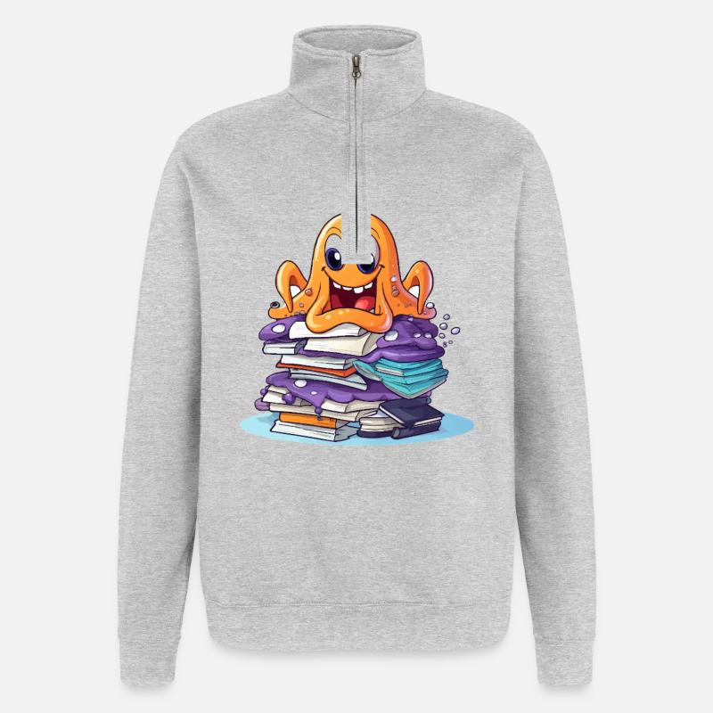 Learning octopus with stack of books - Quarter-Zip Sweatshirt - heather grey