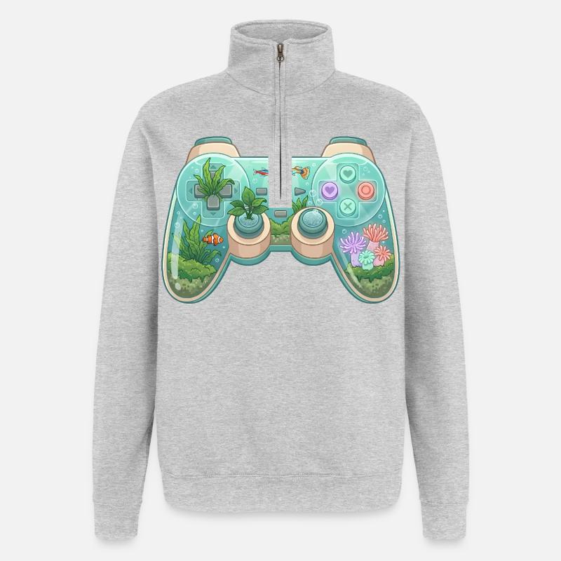 Ocean Controller - Cute Gaming Sticker - Quarter-Zip Sweatshirt - heather grey
