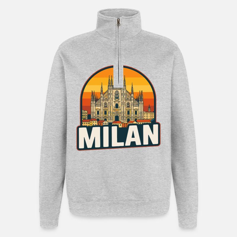 Milan Skyline Retro Sunset Duomo Design - Sweat à zip 1/4 - gris chiné