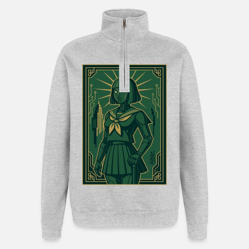 Cyber Deco Android Green Sentinel - Quarter-Zip-Sweatshirt - Grau meliert