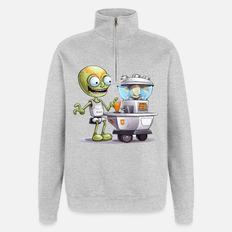 Außerirdischer Barkeeper im Space Bar - Quarter-Zip-Sweatshirt - Grau meliert