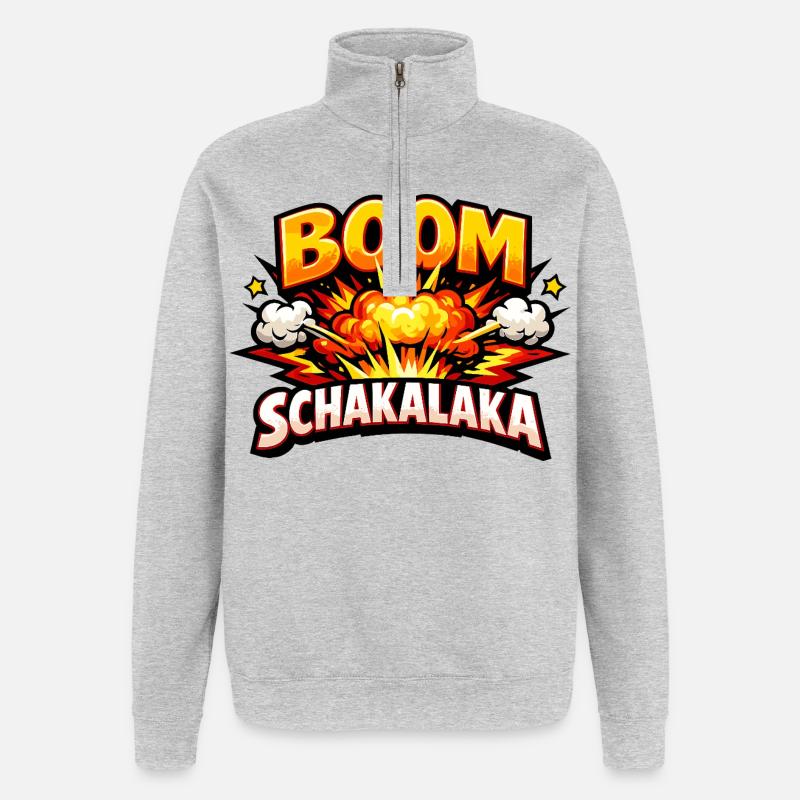 Boom Schakalaka Comic Spruch mit Explosion - Quarter-Zip-Sweatshirt - Grau meliert
