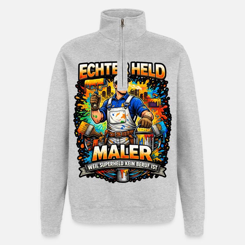 Echter Held Maler – Farbexplosion - Quarter-Zip-Sweatshirt - Grau meliert