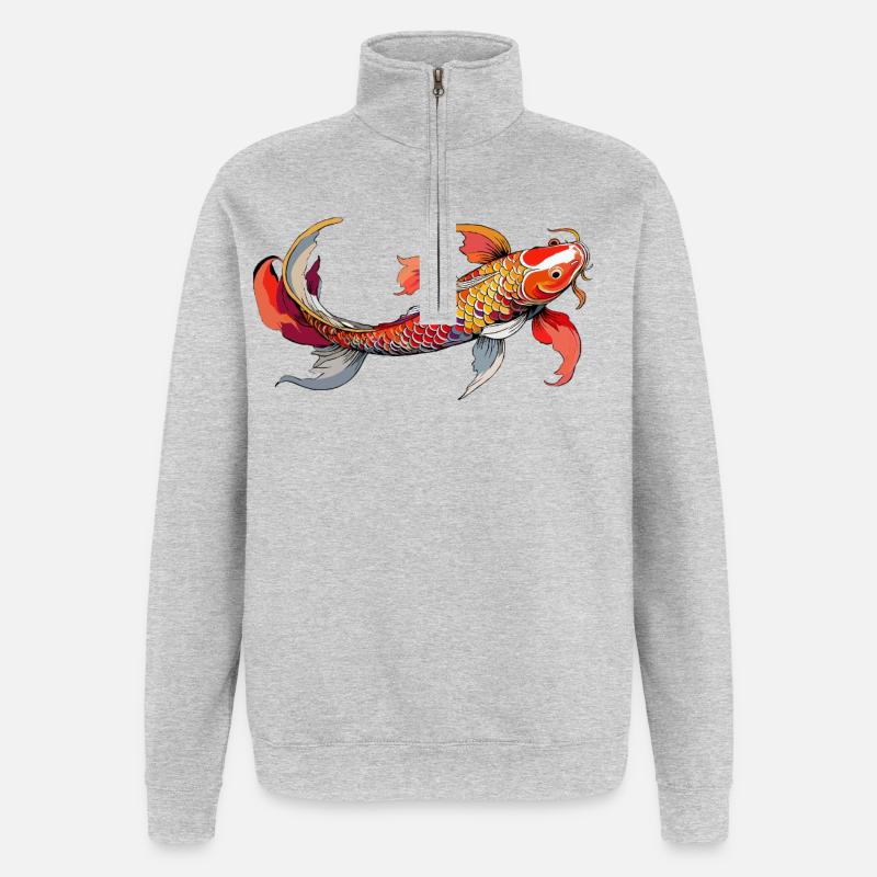 Rainbow Koi on Black - Quarter-Zip Sweatshirt - heather grey