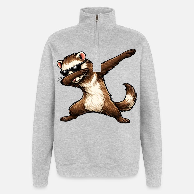 Dabbing Frettchen - Quarter-Zip-Sweatshirt - Grau meliert