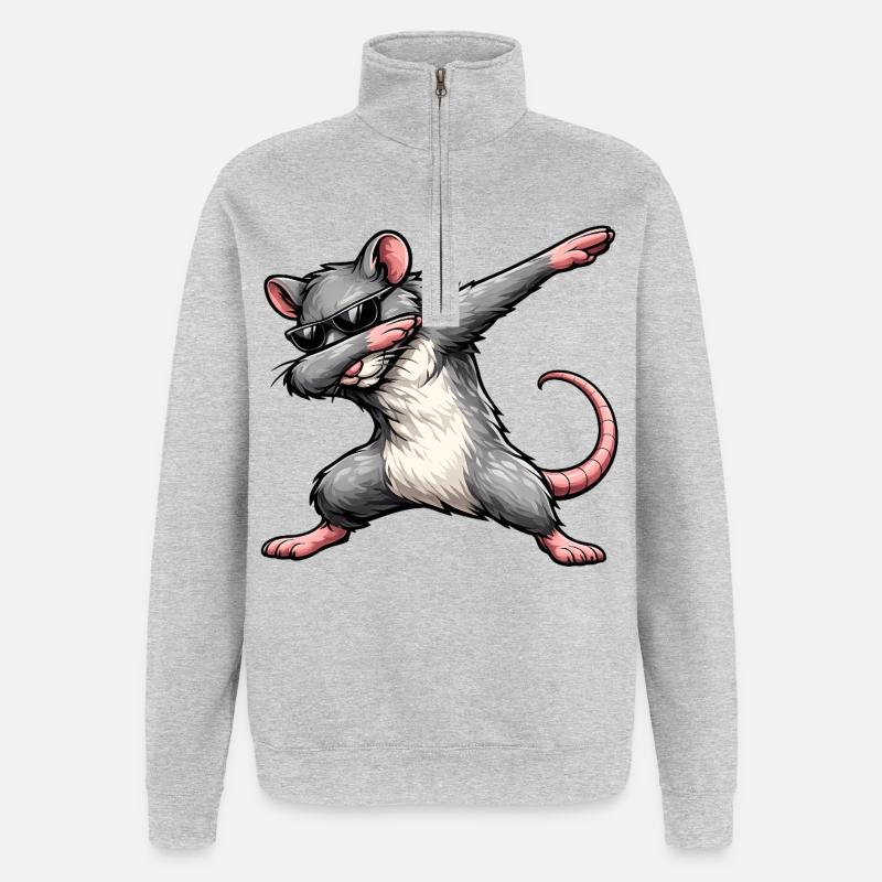 Dabbing Ratte - Quarter-Zip-Sweatshirt - Grau meliert