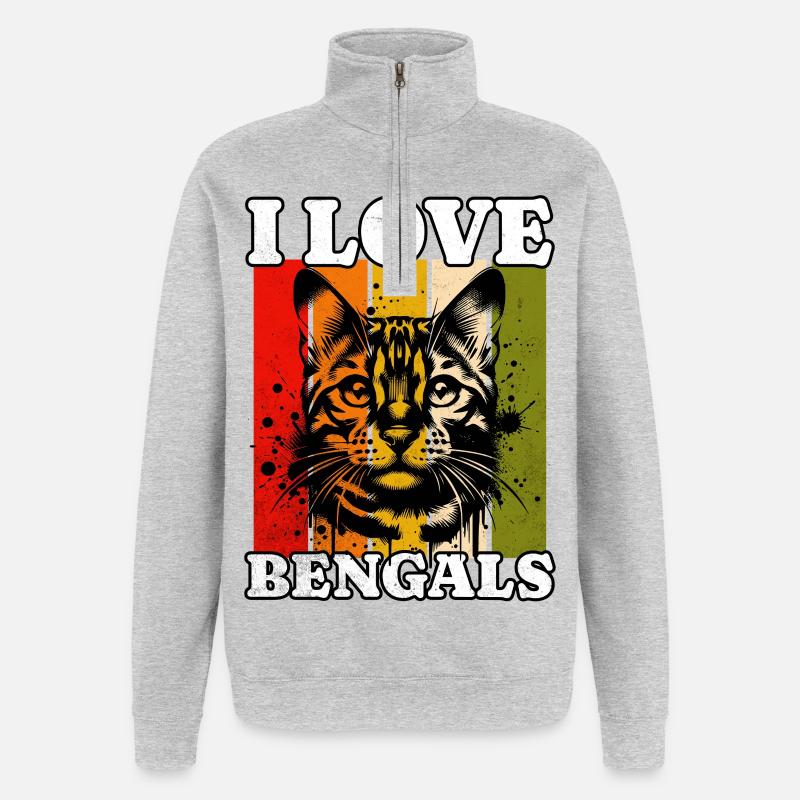 J’adore le chat du Bengale - Sweat à zip 1/4 - gris chiné