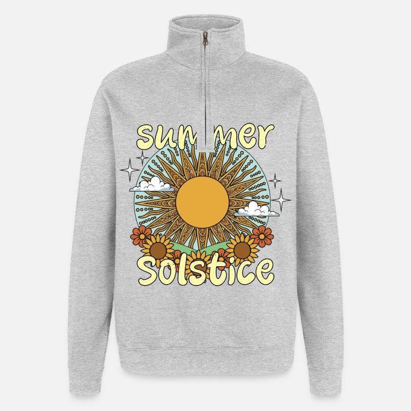 Litha Pagan Solstice d’été Midsommar - Sweat à zip 1/4 - gris chiné