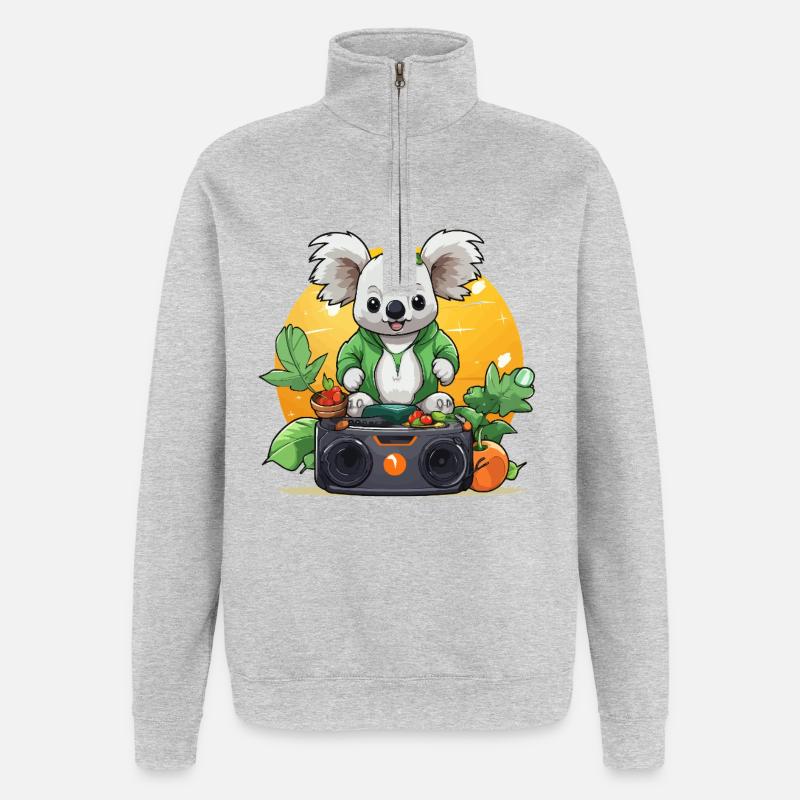 Koala DJ chez Gartenbeats - Sweat à zip 1/4 - gris chiné