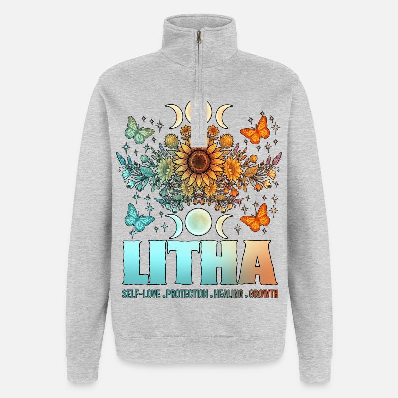 Litha Pagan Solstice d’été Midsommar - Sweat à zip 1/4 - gris chiné