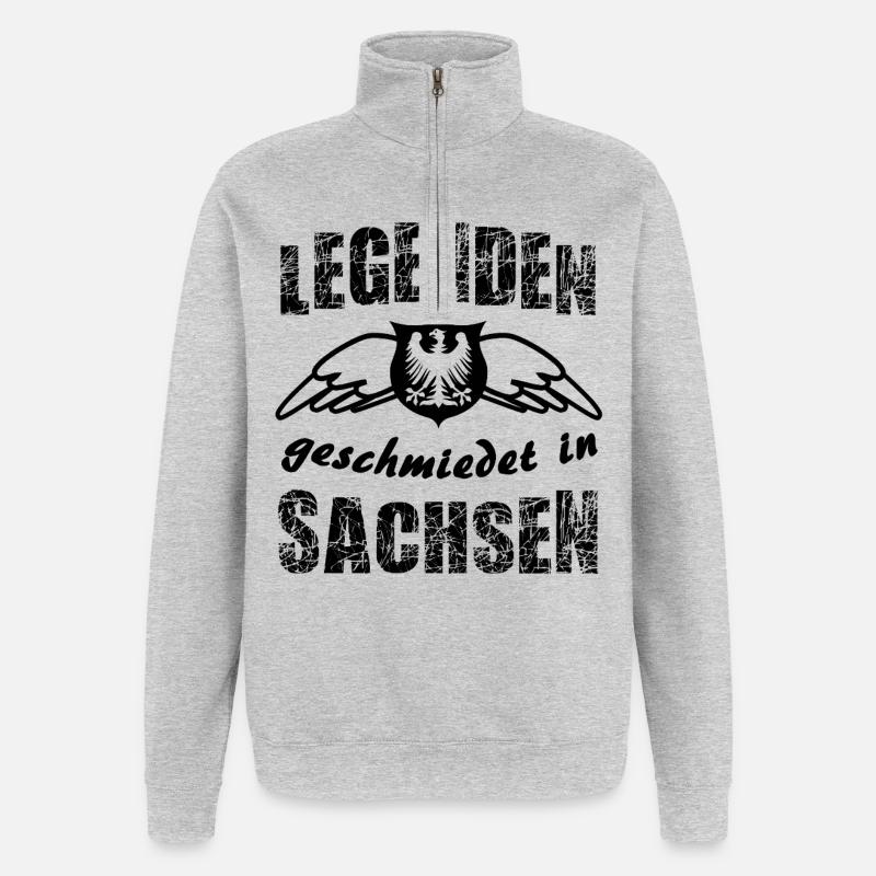 Legenden aus Sachsen - Quarter-Zip-Sweatshirt - Grau meliert