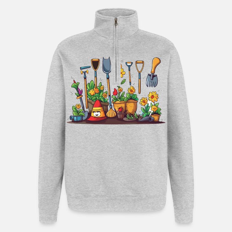 Gartenwerkzeug Blüten Szene - Quarter-Zip-Sweatshirt - Grau meliert