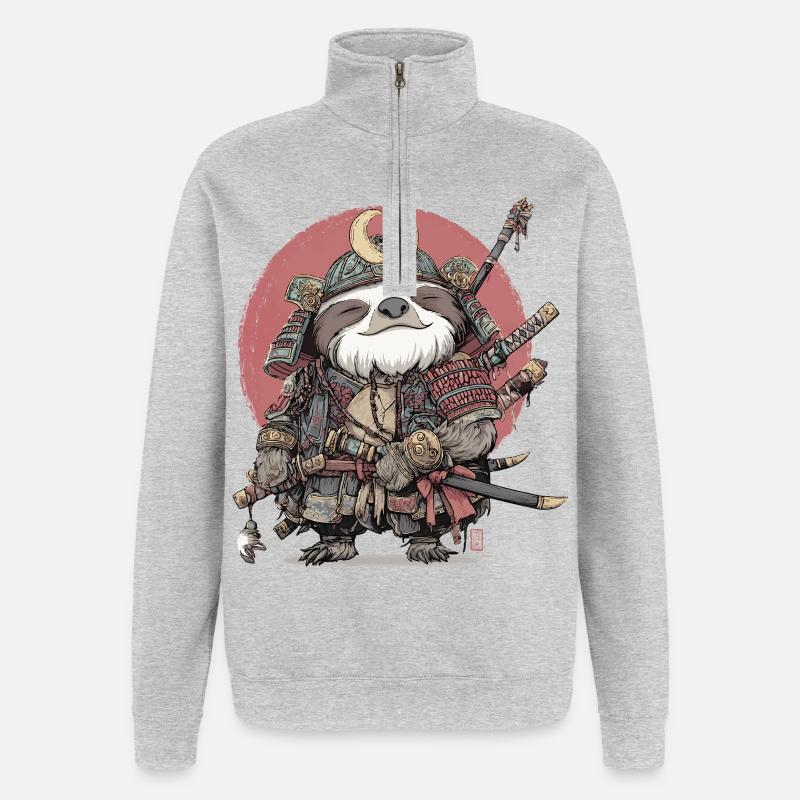 Faultier-Samurai-Rüstung - Quarter-Zip-Sweatshirt - Grau meliert