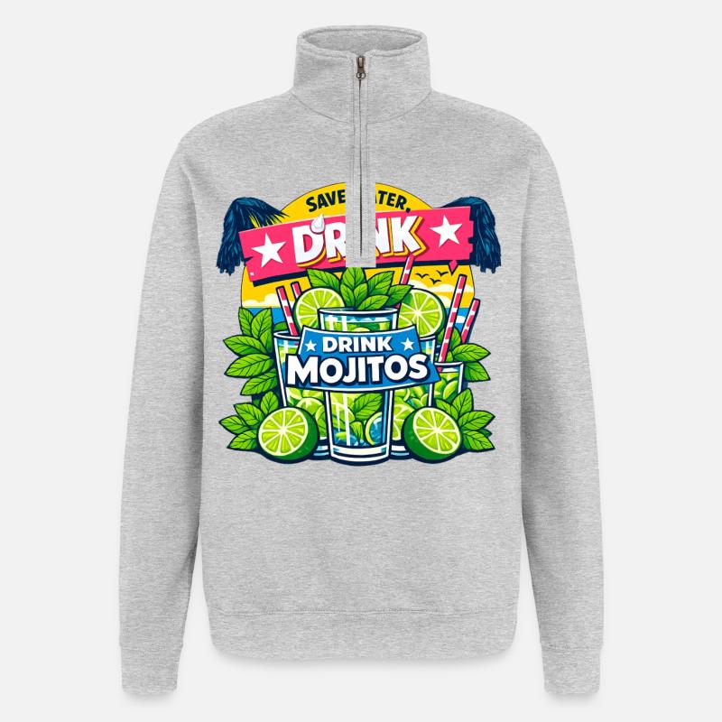 Sauvez l'eau, buvez Mojitos - Sweat à zip 1/4 - gris chiné