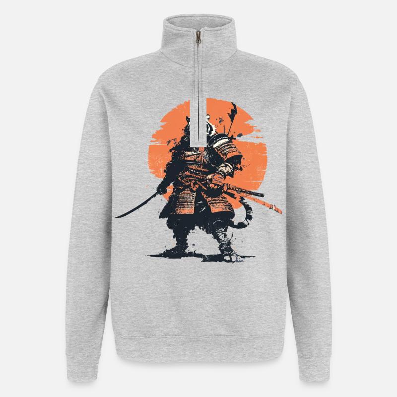 Samouraï tigre dans Ember Moon - Sweat à zip 1/4 - gris chiné