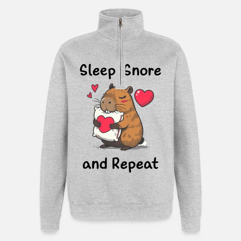 Amour du cœur capybara - Sweat à zip 1/4 - gris chiné