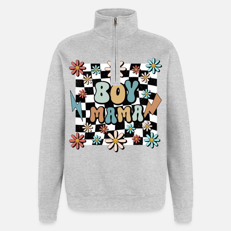 Boy Mama Blumen Muster Mutter Schwangerschaft - Quarter-Zip-Sweatshirt - Grau meliert