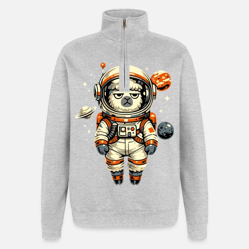 Grumpy Alpaca Astronaut in Space - Quarter-Zip Sweatshirt - heather grey