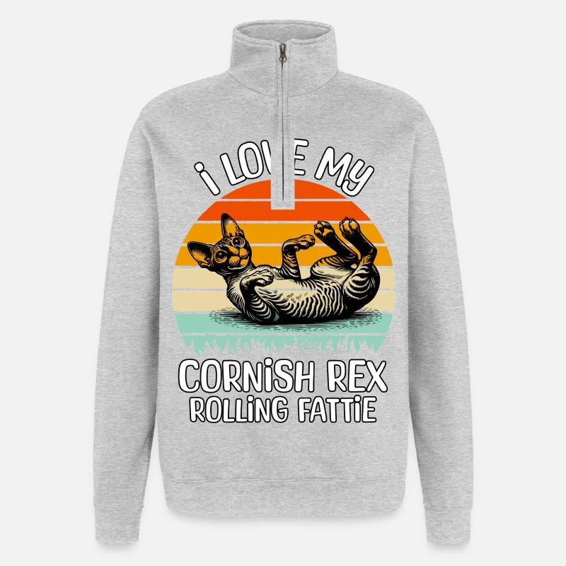 Lustige Cornish Rexkatze - Quarter-Zip-Sweatshirt - Grau meliert
