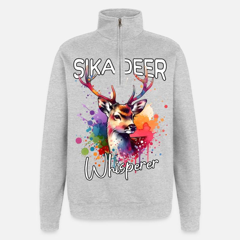 Sikahirsch Flüsterer - Quarter-Zip-Sweatshirt - Grau meliert